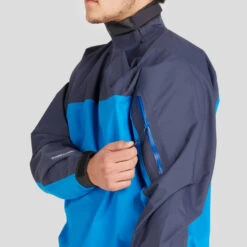 NRS Men's Endurance Splash Jacket -Boating Equipment Store 20010 07 Blue Model ArmZipper 102121 1000x1000 67645.1657656467