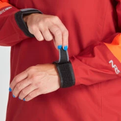 NRS Women's Endurance Splash Jacket -Boating Equipment Store 20011 07 PoppyVino Model Wrist 070121 1000x1000 95992.1657565570