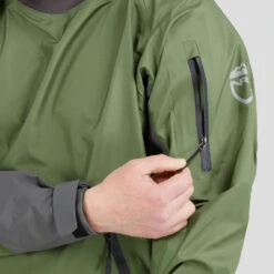 NRS Men's Spyn Fishing Dry Suit -Boating Equipment Store 22540 01 Olive Model ArmZipper 060622 1000x1000 14545.1657738339