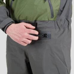 NRS Men's Spyn Fishing Dry Suit -Boating Equipment Store 22540 01 Olive Model ReliefZipper 060622 1000x1000 35191.1657738343
